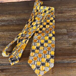 Ermenegildo Zegna Yellow and Gray Silk Checkered Tie